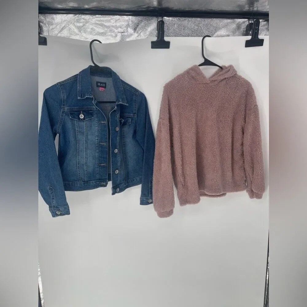 Kids‎ bundle girls of 2 size 10/12 jeans jacket and fuzzy pullover